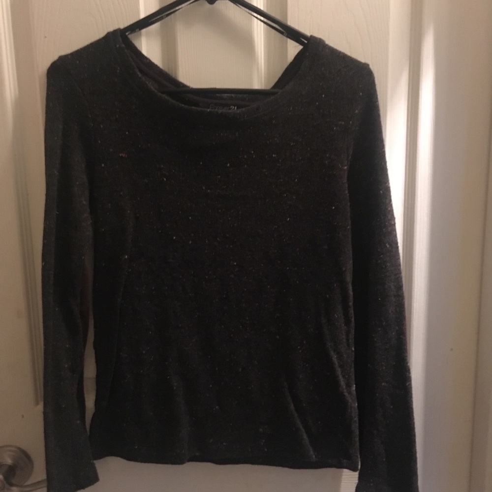Heathered Grey Sweater with Brown Elbow Patches